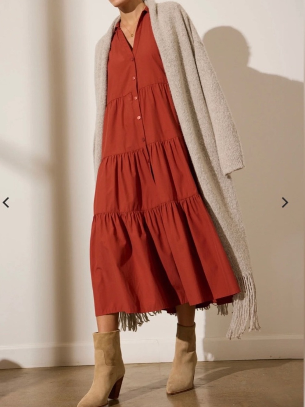 Brochu Walker Tiered Puff Sleeve Midi Dress Size Large